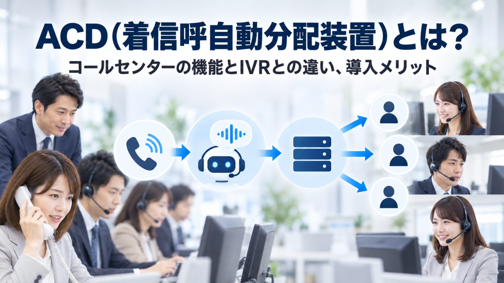 ACD（着信呼自動分配装置）とは？コールセンターの機能とIVRとの違い、導入メリット
